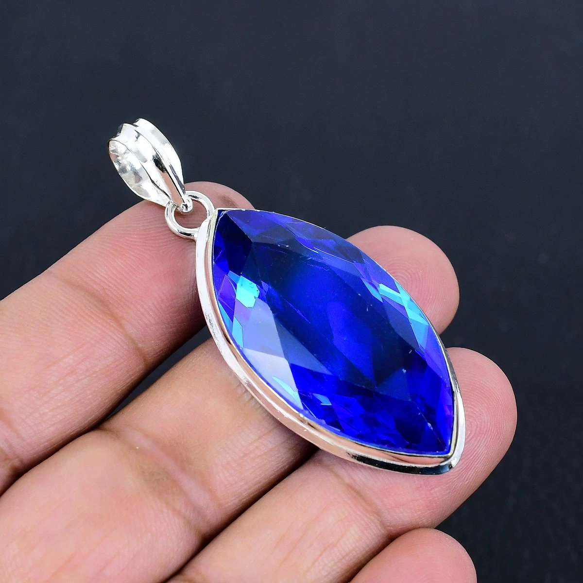 Pendentif Fait Main En Argent Sterling 925 Avec Tanzanite Bleue Naturelle - Bijou Neuf