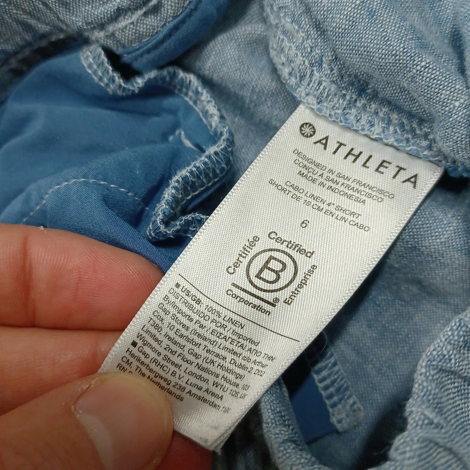 Pantalones Cortos Athleta Para Mujer 6 Azul Cabo Lino Cordones Bolsillos Preppy Informales Foto 3 de 4