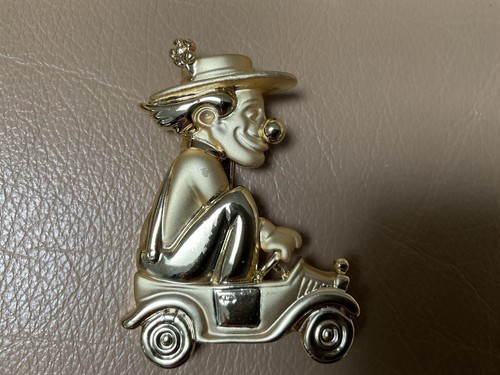 Danecraft Vintage "Clown im kleinen Auto" Anstecknadel/Brosche ~ 2" groß ~ Zirkus ~ goldfarben