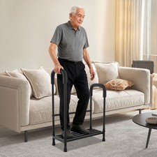 Heavy Duty Adjustable Bed Step Stool with Handles Elderly Bedside Steps Black