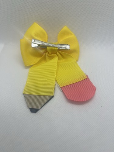 Hair Bows for Girls-Back To School Yellow Pencil Bow Ponytail 3.5 Inch - Picture 2 of 2