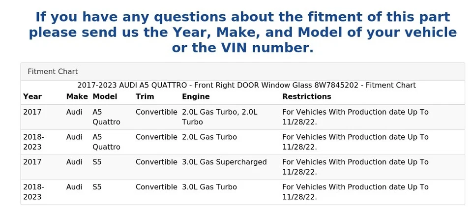 AUDI A5 QUATTRO 2017-2023 - Puerta delantera derecha ventana cristal 8W7845202 Foto 4 de 4