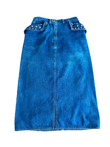 LES COPAINS Vintage Denim Pencil Skirt Studded Detail Ladies Size 11 Suit AUS 8 - Picture 1 of 10