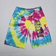 Marithe Francois Girbaud BLU Y2K Tie Dye Graphic Denim Shorts Vintage Mens 34