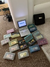 Nintendo Game Boy Advance SP Platinum Silver Console AGS-001 Bundle + 16 Games