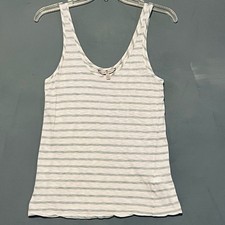 π 7FAM Supima Cotton Modal Unisex Tank Top Small Made in USA Cream Green Stripe