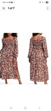La Ligne X Target Brown Long Sleeve Floral Midi Dress