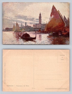 Venezia Panorama del Molo Vintage Postcard Gondola and Sailing Ships