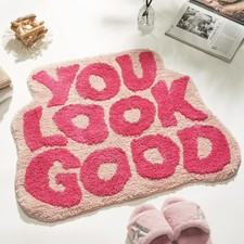 Pink You Look Good Bath Mat Cute Bathroom Rugs For Girls Funky Preppy NonSlip