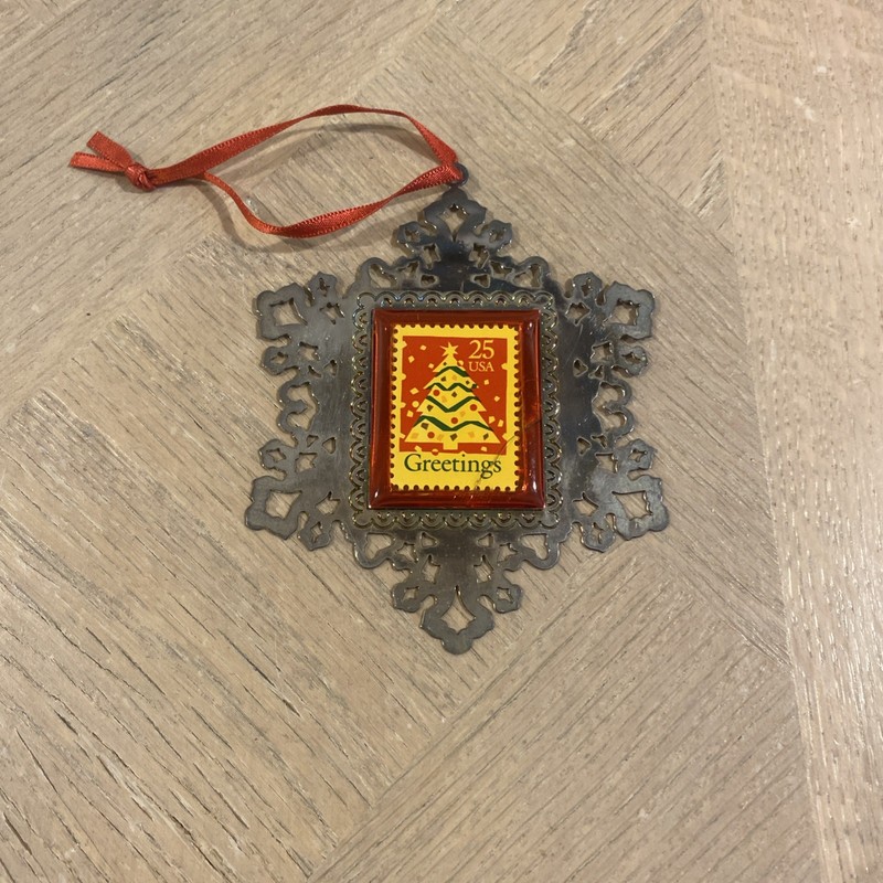 Vintage Stamp Ornament Collectible USPS Greetings Christmas Tree Metal 1990