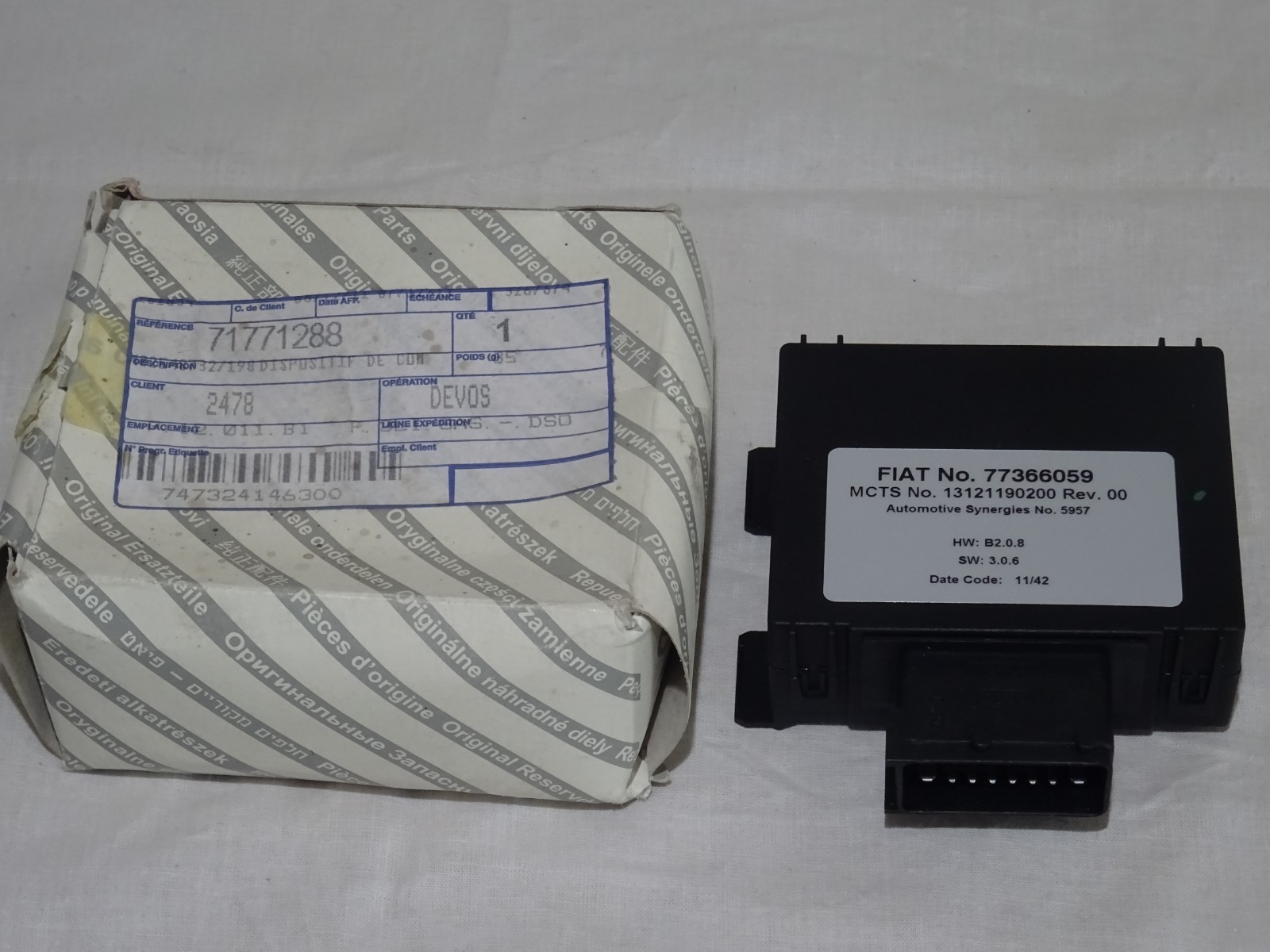 Dispositif de commande FIAT 71771288 d'origine pour embrayage et boîte de vitesses