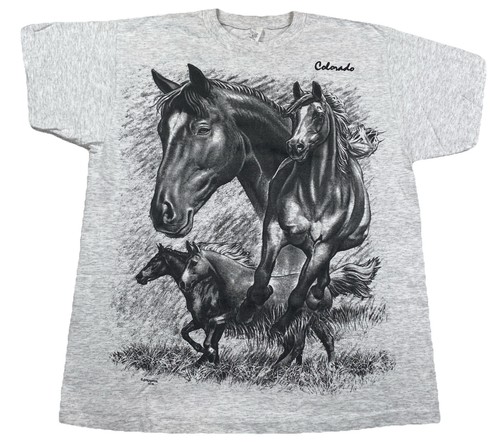 Vintage Colorado Horse Double Sided T-Shirt Single Stitch USA Size Large - 第 1/5 張圖片