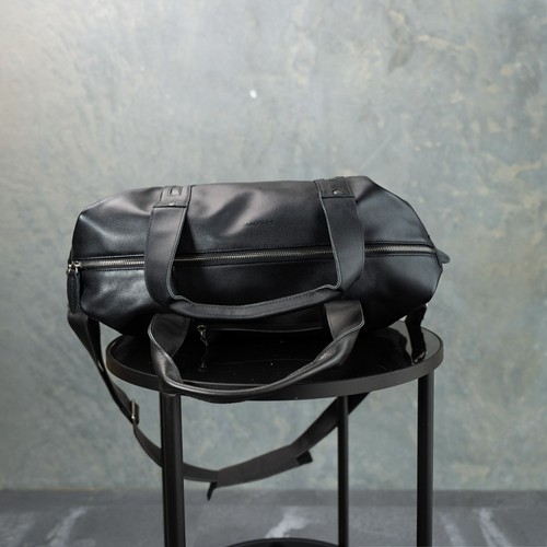 Leather Duffel Bag – Black Leather Gym Bag Stylish Leather Weekender Hiking Bag - Picture 6 of 10