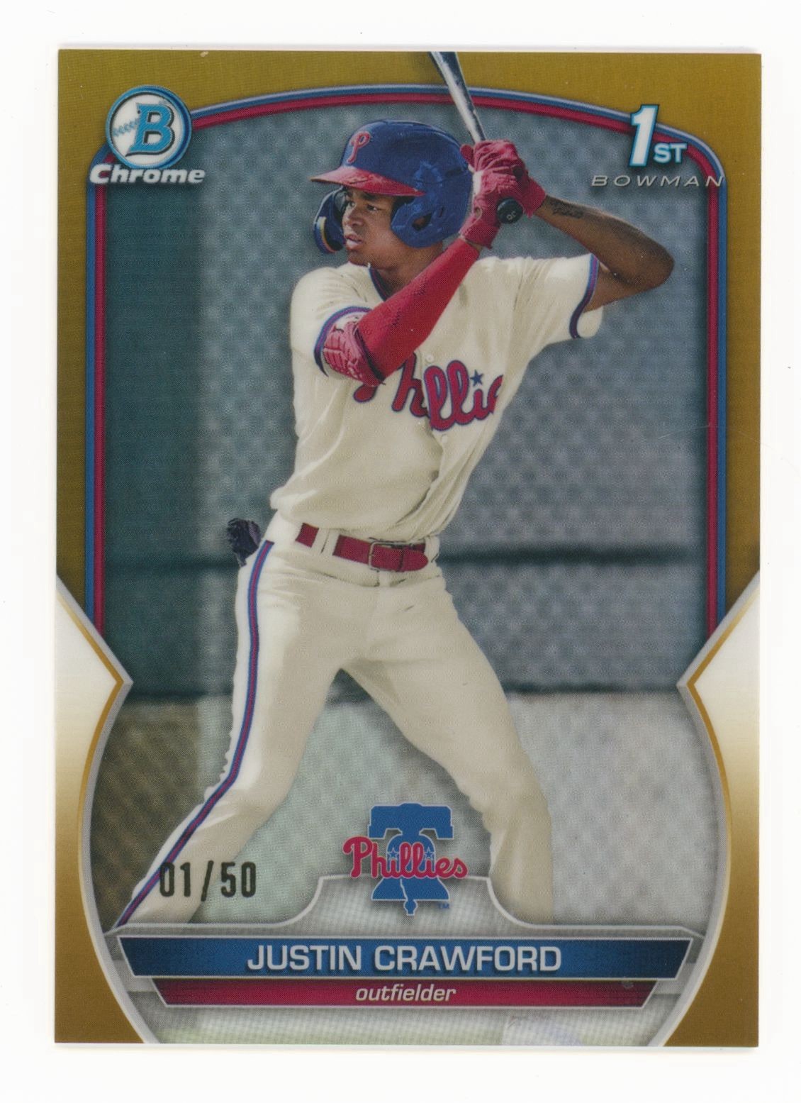 2023 BOWMAN CHROME JUSTIN CRAWFORD 1ST ROOKIE TRUE GOLD REFRACTOR /50 #BCP-3