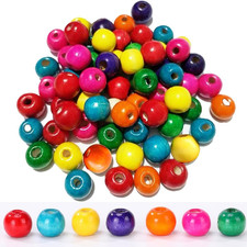 120Pcs 20Mm Colored Wooden Beads, Large Hole round Natural Wood Beads Bulk in 7