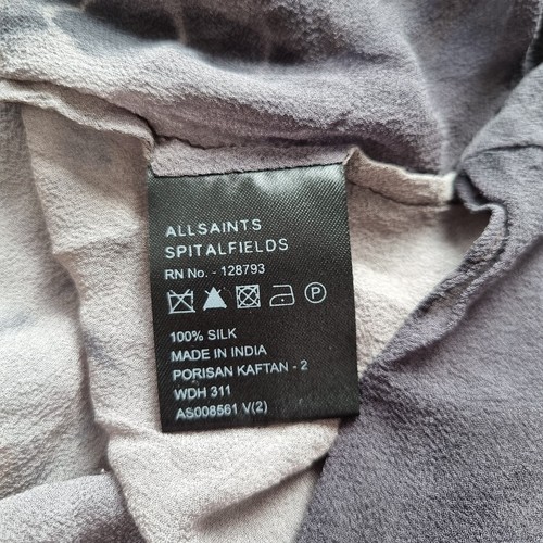 AllSaints Top 100% Silk Floaty Grey Blouse Porisian Kaftan Animal Print Tunic 10 - Picture 10 of 10