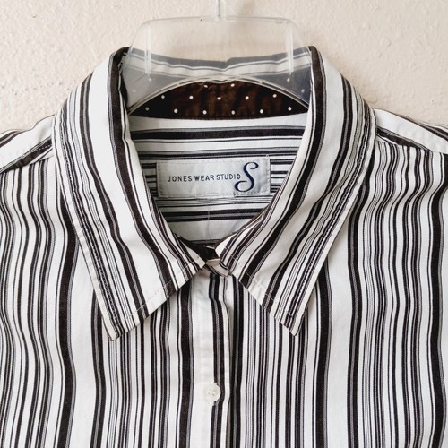 Camicia donna Jones Wear Studio taglia M? (taglia tagliata) manica lunga a righe marrone J688 - Foto 5 di 11