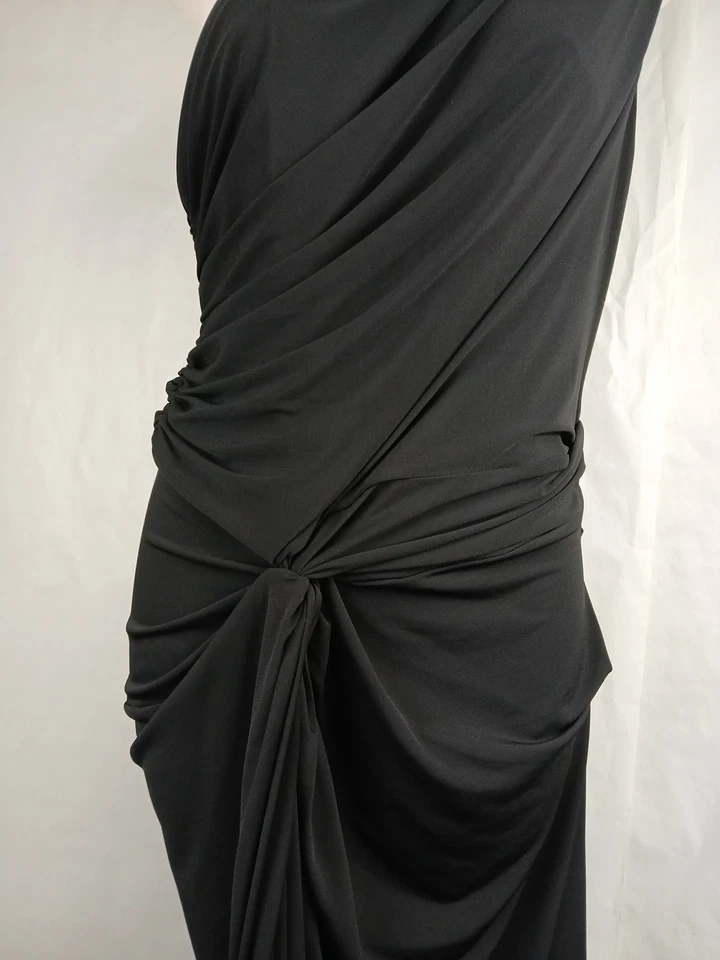 Maggy London One Shoulder Ruched Dress Size 14 Black Cocktail Formal Stretch - Image 2 of 4