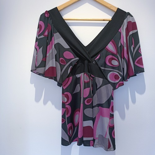Web Girl Size 8 Vintage Babydoll Deep V Neck Top 90s Retro Flutter Sleeve Groovy - Picture 1 of 15