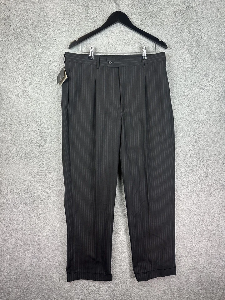 Pantalones de vestir J. Ferrar para hombre 36x32 negros a rayas calce moderno pantalones plisados nuevos Foto 2 de 4
