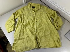 Tahari 100% Linen Top Blouse Womens Plus Size 2X Light Yellow White Button Down