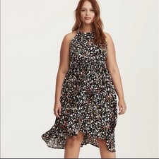 Torrid 1X Black Floral Challis High Low Halter Style Summer Dress Vacation