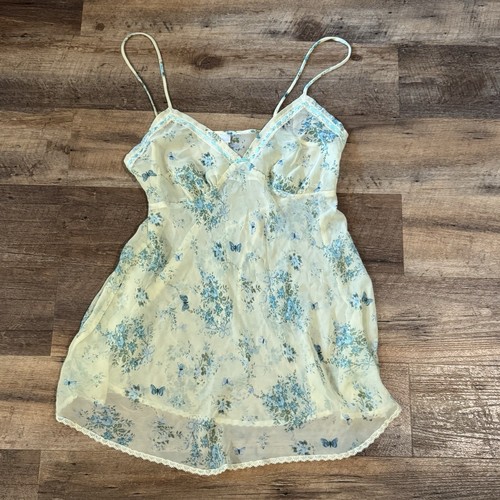 Secret Treasures Sheer Butter Yellow Floral Nightgown Mini Slip Dress Lingerie L