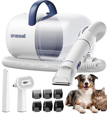 oneisall Dog Grooming Vacuum with Clippers, Quiet Brush, 2L Dust Canister
