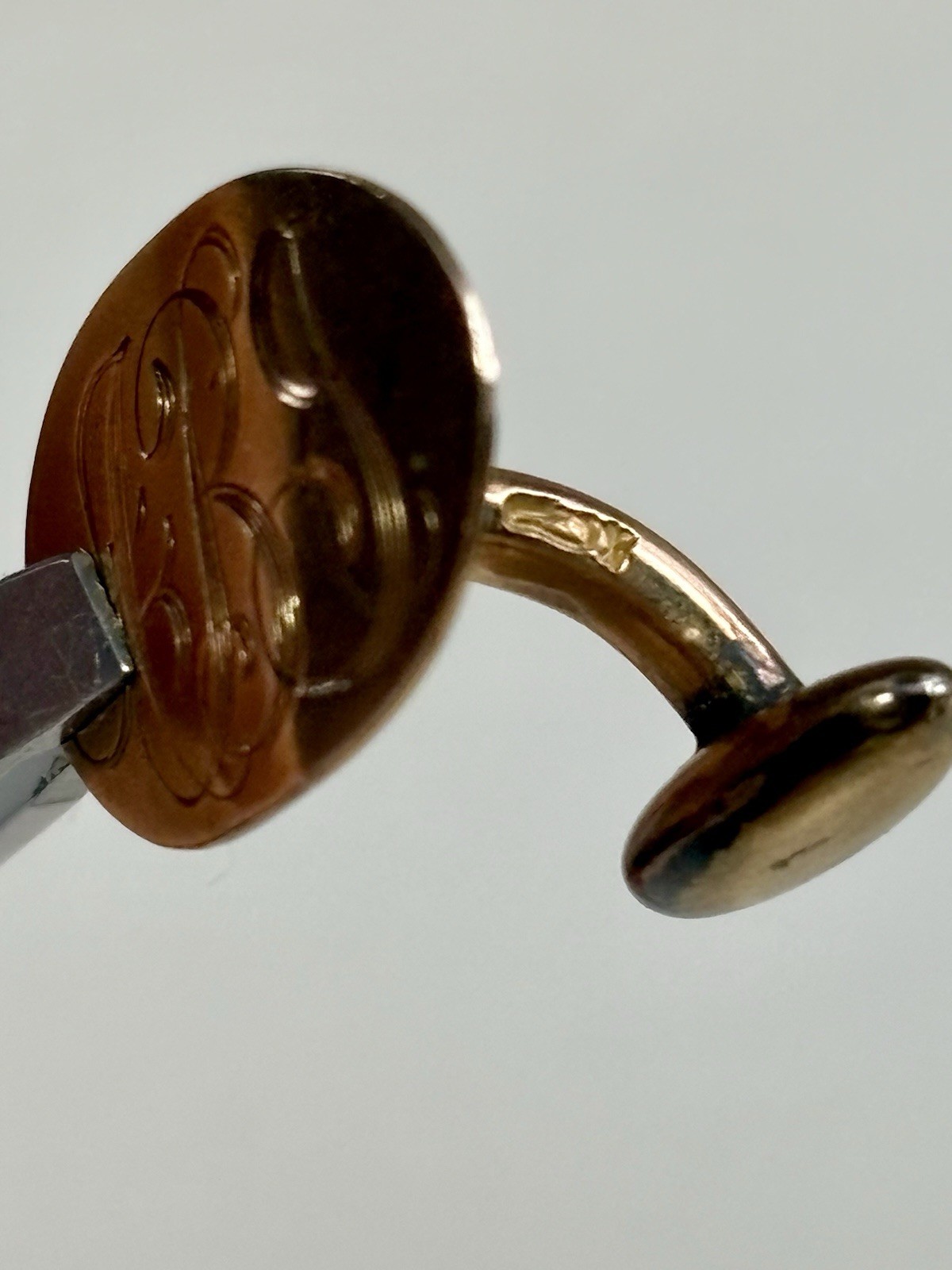 SINGLE Bean Back Cufflink Gold Plated Vintage Ant… - image 3