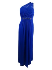 Adrianna Papell Women's Embellished One-Shoulder Gown (6, Royal)