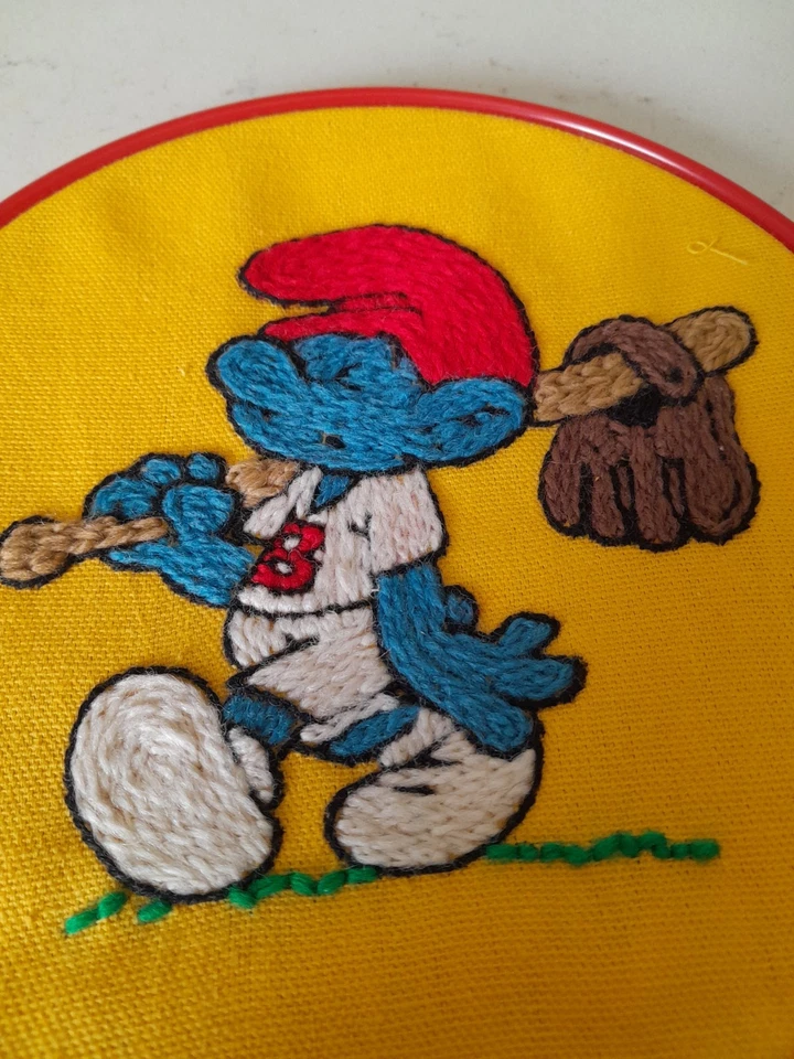 De Colección Patinaje sobre Ruedas y Béisbol Pitufo Bordado Completo 7" Aro Punto de Cruz Arte Foto 3 de 4