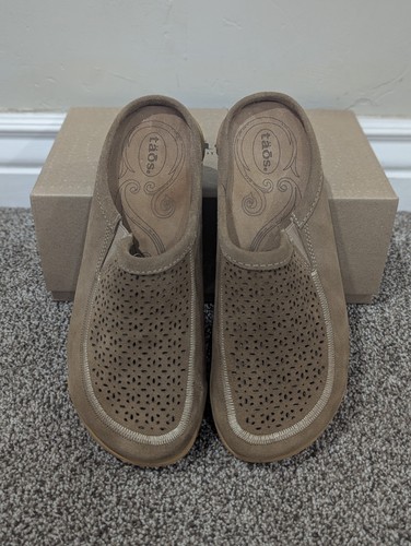Size 9-9.5 Women's Taos Arla Taupe Suede Brown Comfortable Slip On Clog Shoes - Picture 3 of 8