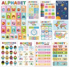 16 Educational Posters for Toddlers, Laminated Classroom Learning Posters, Ki...