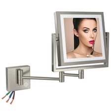 Square Makeup Mirror Wall Mount with Lights and Magnification, 3X Magnifying ...