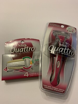 Schick Quattro Razor + 6 Cartridges 4 Blades Shower Hanger