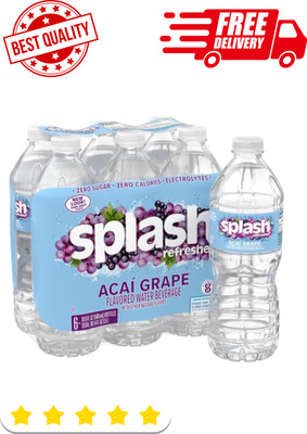 Splash Refresher Acai Grape Flavored Water, 16.9 Fl Oz, Plastic Bottle Pack of 6