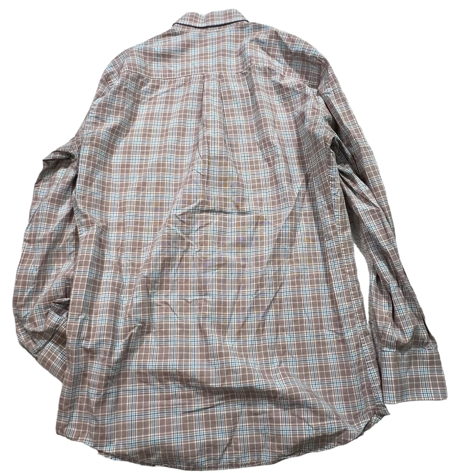 Camisa Peter Millar Para Hombre Mediana Marrón Azul A Cuadros Abotonada Manga Larga Foto 3 de 4