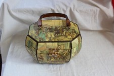 Vintage Anton Pieck "To Market" Wooden Octagon Decoupage Box Purse Lucite Handle