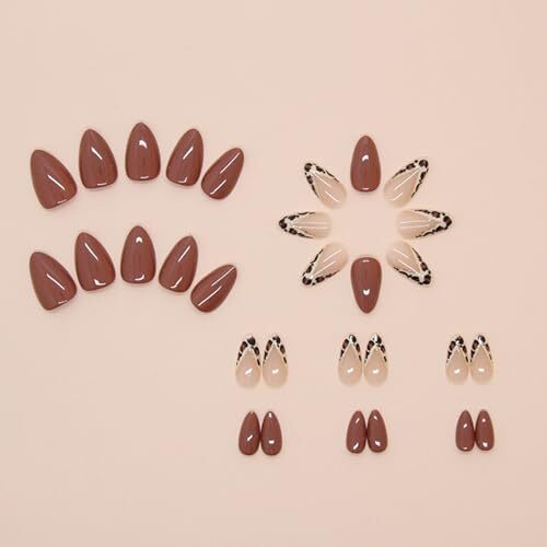 Fall Leopard French Tip Press on Nails Short Almond Fake Nails with Gold - Bild 3 von 7