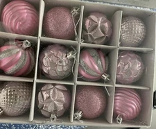 12Pcs Pink Christmas Glitter Balls Ornaments Xmas Tree Ball Hanging Party