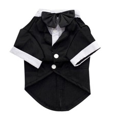 Dog Tuxedo Wedding Suit Dapper Dog Pet Costume with Bow Clothes - Black S 