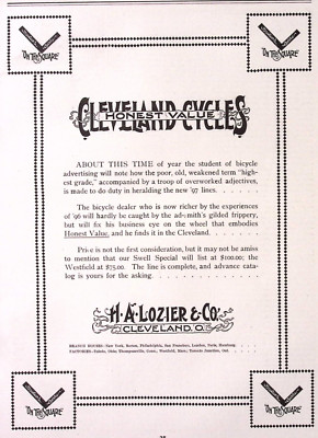 1896 Cleveland Cycles Honest Values H.A. Lozier Cleveland OH Print Ad