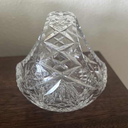 Vintage Lead Crystal Rose Flower Bowl Basket Vase Made in Poland 6” Tall - Picture 2 of 8