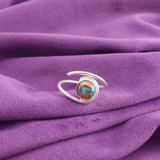 Sterling Silver Round Spiny Oyster Stone Statement Band Ring Jewelry US All Size