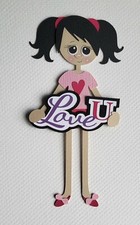 Love You Valentines Girl Black Hair. Scrapbook, Card making Paper Piecing