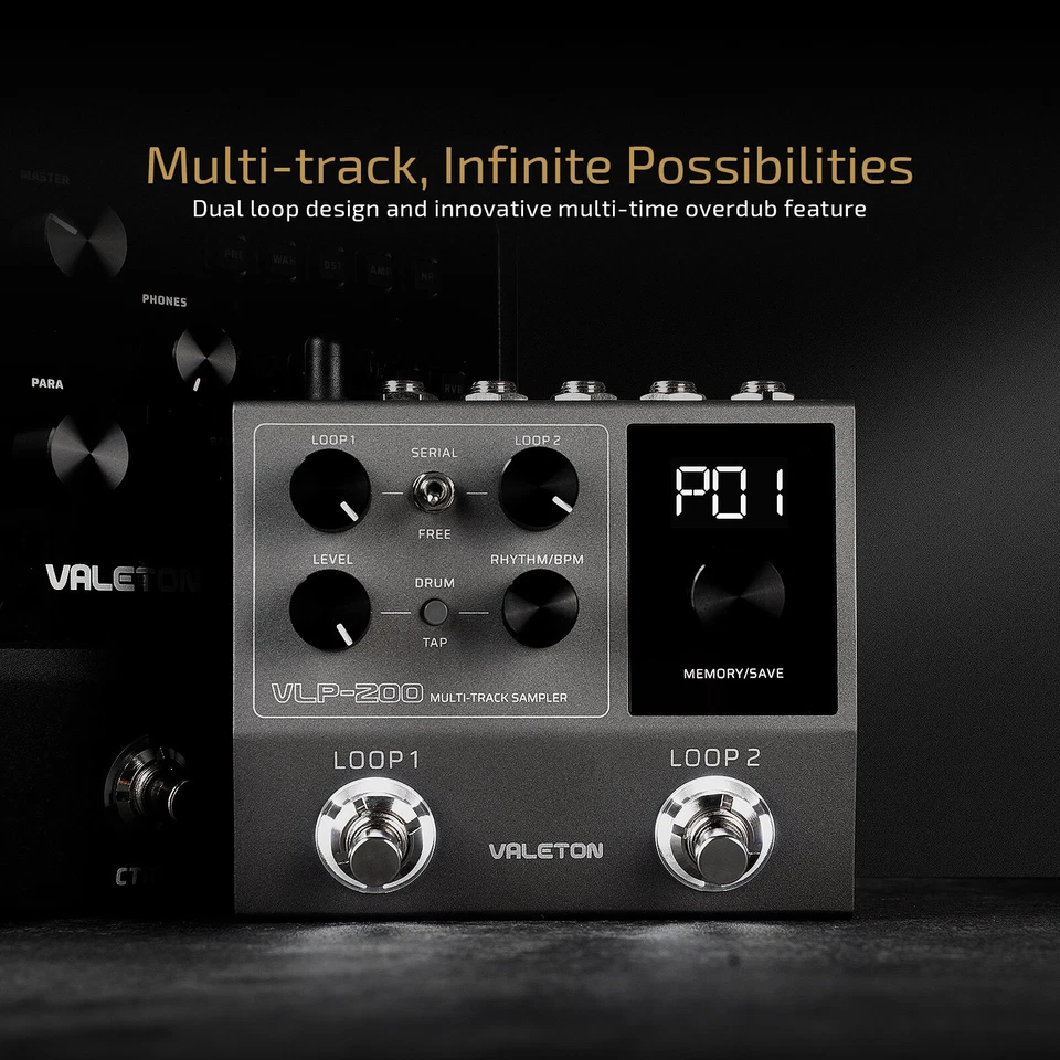 Looper estéreo de doble pista Valeton para guitarra, bajo, teclado, voz batería Foto 2 de 4