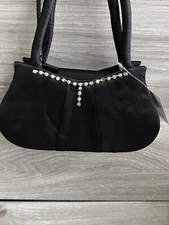Magid Evening Purse Pocketbook Black Satin With Rhinestones 