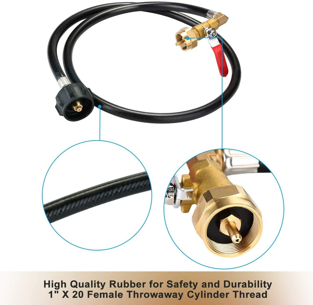 48'' Upgraded Propane Refill Adapter Hose, QCC1 Inlet Control Valve 2 Bottle Cap
