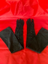 NOS Black Leather Chamois Opera Gloves with Buttons 1M 