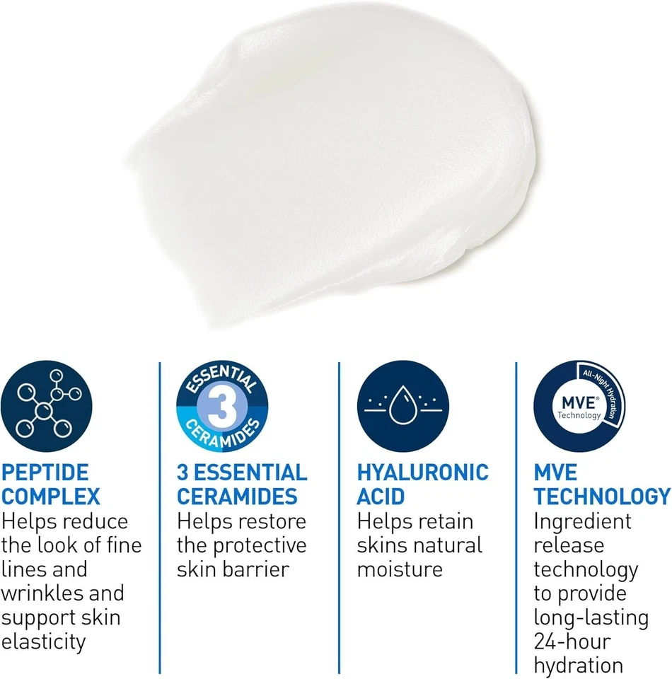 Crema de noche CeraVe para rostro, crema hidratante renovadora de piel para hombres y mujeres Foto 3 de 4